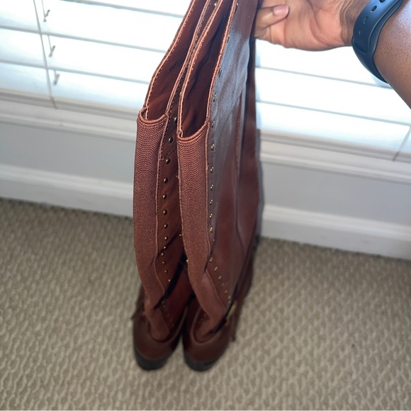 Gibson Latimer Leather Tall Over Knee Boots Riding Gold Tone Studs SIZE… - Picture 6 of 13